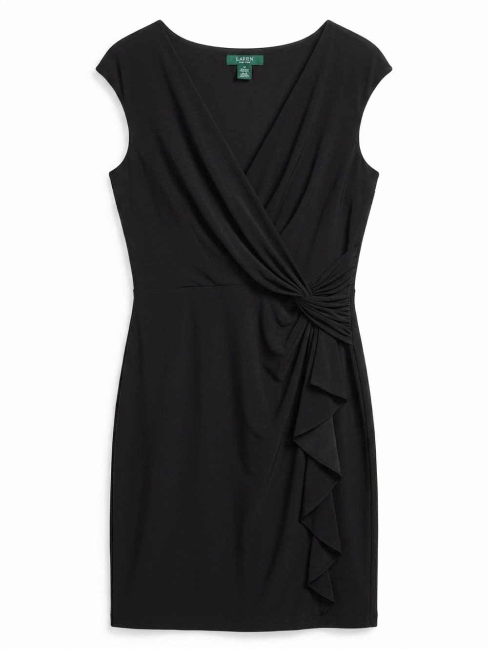 Lauren Ralph Lauren Black Draped Faux-Wrap Sheath Dress